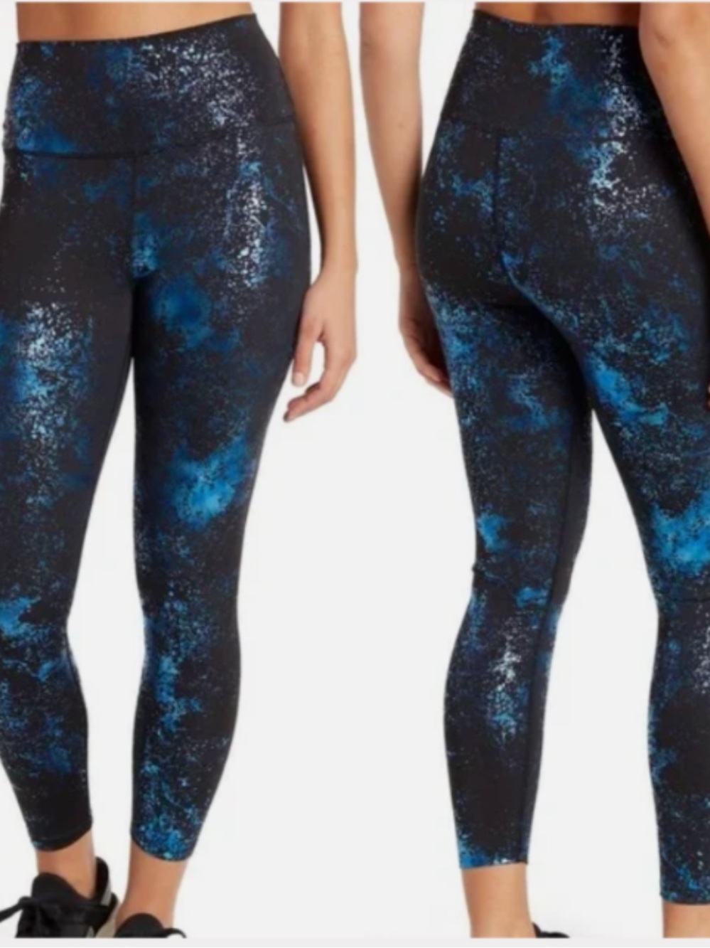 NWT Carbon38 Art Foil High Rise 7/8 Black/Blue Universe Leggings Size Small